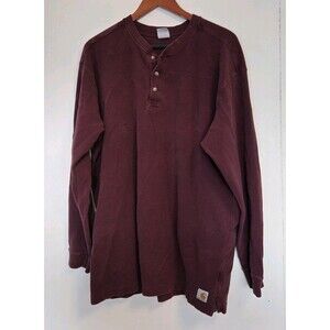Carhartt Shirt Mens XL Burgundy Red Henley Waffle Work Utility Long Sleeve Logo